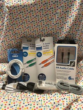 3.5mm Audio & Assorted Device Cables — Green, Orange, Black, White, Gray
